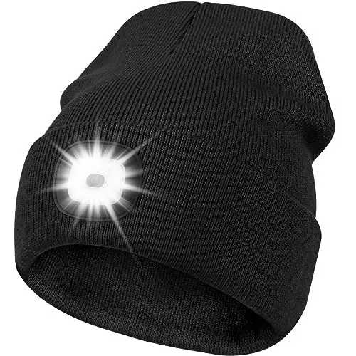 Produktbild: Deilin LED Mütze mit Licht, Beleuchtete Mütze Aufladbar USB für Männer und Frauen, Einstellbare Helligkeit Stirnlampe Winter Beanie Mütze mit Licht, Unisex Winter Wärmer Strickmütze mit Licht Schwarz
