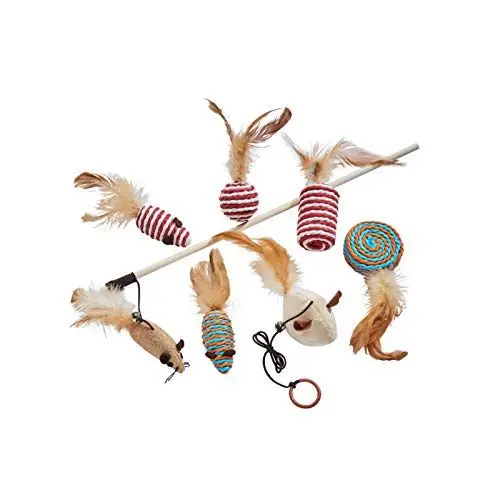 Produktbild: Dein Zooshop 7 teiliges Katzenspielzeug Set mit Spielmaus und Katzenangel für Katze und Kitten