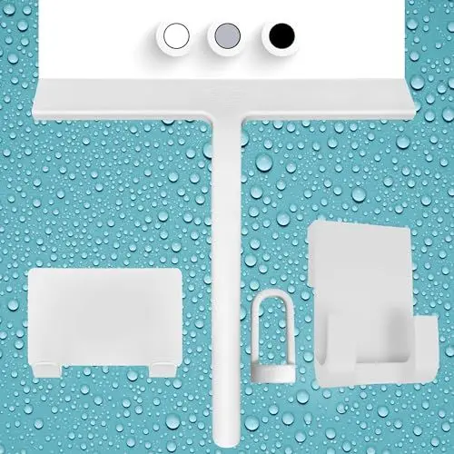 Produktbild: DEKAZIA® Duschabzieher Weiß - Silikon Wasserabzieher für Dusche, Flitsche & Duschwischer mit Halterung - Robuster Abzieher für Glas und Fliesen