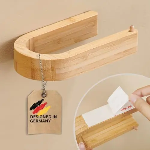 Produktbild: DEKAZIA® Toilettenpapierhalter Bambus | Toilettenpapierhalter Holz | Klopapierhalter Bambus | Klorollenhalter Ohne Bohren | Klopapierhalter Holz | Klopapier Halterung | Klopapierrollenhalter Wand