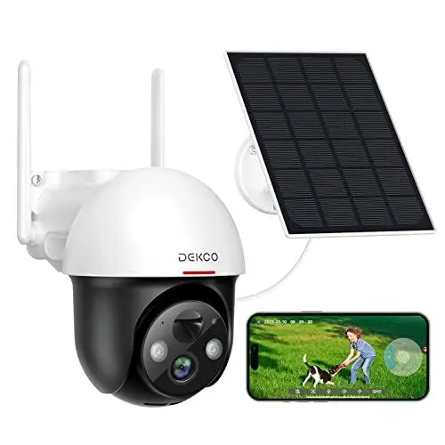 Produktbild: DEKCO 2K Überwachungskamera Aussen, Solar Kamera，Personen-/Autoerkennung, 360°/90° Grad Schwenkbare Kabellose, 9800mAh WLAN Kamera für aussen, 2.4GHz WiFi, PIR-Sensor, Wasserdicht, 2-Wege-Audio
