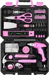 Produktbild: DEKO Werkzeugkoffer Rosa 98 Teiliges mit 3.6V wiederaufladbarem Akkuschrauber kompletter Satz von Haus-, Büro- und Werkstattwartung, Hardware und DIY Werkzeugsatz