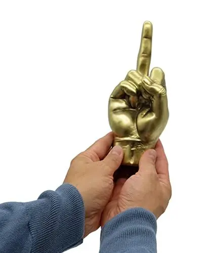 Produktbild: Deko Figur Goldener Mittelfinger - Dekofigur Mittelfinger Skulptur aus Marmoritharz in Gold 20cm für Wohnzimmer Büro & Schreibtisch - Skulptur modern & Geile Sachen