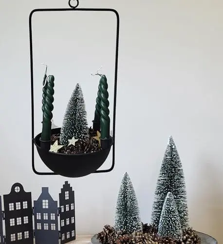 Produktbild: Deko Kerzenhalter hängend in schwarz für 4 Baumkerzen aus Metall als Adventskranz 31cm