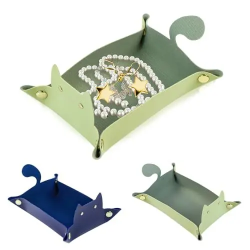 Produktbild: Deko Tablett, Dekoschale, Schmuck Tablett, Schlüssel Bowl, Aesthetic, Kann Auf Einer Kommode Oder im Eingangsbereich Platziert Werden, um Das Haus zu Dekorieren Leder Organizer Tablett (2 StüCk)