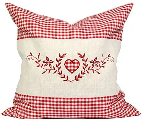 Produktbild: Dekobox Kissenbezug Set - 40x40 cm - Außenhülle rot kariert mit Herz inkl. Innenkissen zum Befüllen - ideal für z.B. Zirbenkissen, Kernkissen, Kräuterkissen