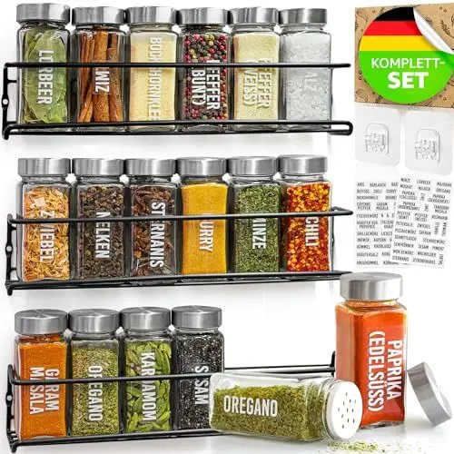 Produktbild: DEKOFY® Gewürzregal mit 18 Gläsern - zum Aufhängen für Wand & Schranktür - ohne Bohren - Gewürzregal Wand, Gewürzregal Schranktür, Gewürzregal hängend, Gewürz Organizer