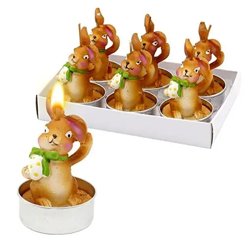 Produktbild: Dekohelden24 Dekohelden24-Oster-Teelichte-Teelicht-Kerze als Osterhase mit Osterei im 6er Set, Maße je Teelicht ca. 4,5 x 6 cm, Braun mit Ei, 6 cm, 6