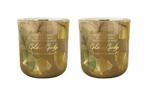 Produktbild: Dekohelden24 Duftkerze - Windlicht - Kerze im Glas - als 2er Set - Duftrichtung Citrus Balsamico und weiße Blumen mit Holzdocht, L/B/H 8 x 8 x 8 cm, 150g je Kerze