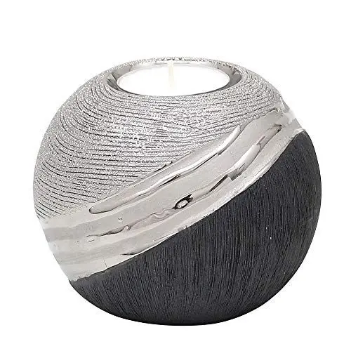 Produktbild: Dekohelden24 Edler moderner Deko Designer Keramik Teelichthalter in Silber-grau, 10 cm