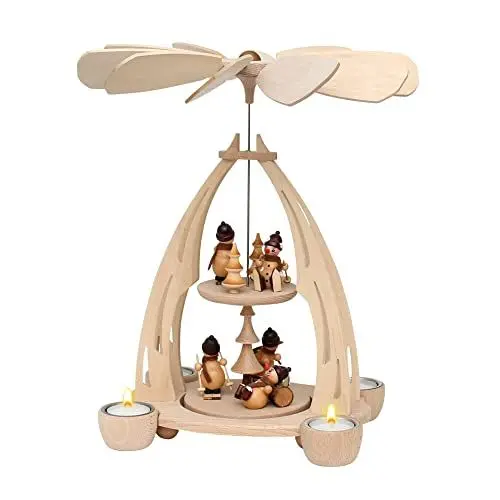 Produktbild: Dekohelden24 Hochwertige Tischpyramide mit Schneemannfiguren, ca. 35 cm, Holz, Schneemänner