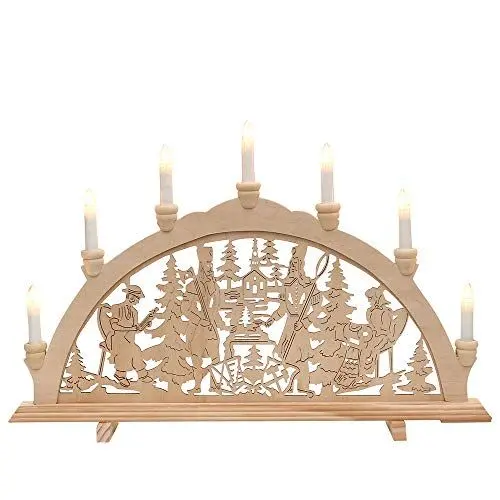Produktbild: Dekohelden24 Holz Schwibbogen, Motiv: Bergleute filigran, 7 flammig, 58 x 4 x 38 cm, 38 cm