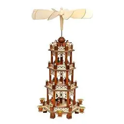 Produktbild: Dekohelden24 Holzpyramide für Weihnachten in Natur/braun mit 4 Etagen, L/B/H ca. 19 x 16,5 x 49,5 cm, 521306, Heilige Familie