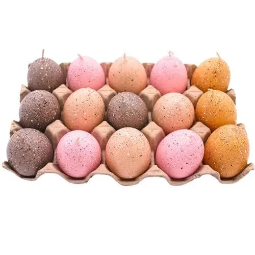 Produktbild: Dekohelden24 Ostereikerze im 15er Set - Eikerzen - Osterkerzen - Kerzen als Osterei, Pastellfarben rosa, Größe H/Ø 6,5 x 4 cm,