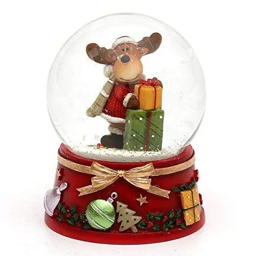 Produktbild: Dekohelden24 Schneekugel mit Elch und roter Sockel, Maße L/B/H: 7 x 7 x 8,5 cm Kugel Ø 6,5 cm., 501472-Geschenk