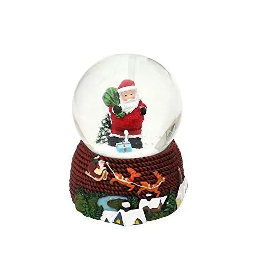 Produktbild: Dekohelden24 Schneekugel mit Spielwerk, Motiv: Weihnachtsmann, Maße H/B/Ø Kugel: ca. 14,5 x 11,5 cm/Ø 10 cm.