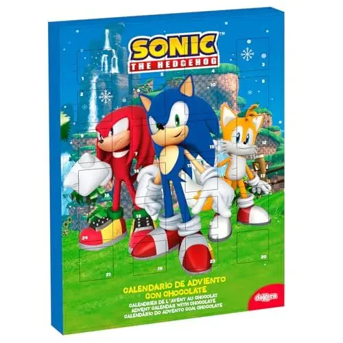 Produktbild: dekora - Sonic the Hedgehog Adventskalender mit Schokolade – 24 Milchschokoladen-Pralinen – 50g – Offizielles Lizenzprodukt– Weihnachtskalender für Kinder