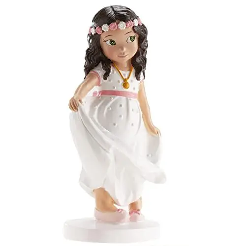 Produktbild: dekora - Dekorative Figur zur Erstkommunion - Mädchen mit rosa Gürtel - Aus Kunstharz gefertigt - Kuchendekoration - 16 cm hoch - Originales und detailliertes Design - Lebensmittelecht
