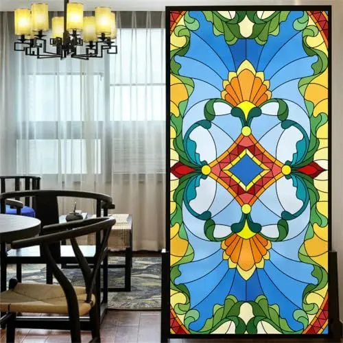 Produktbild: Dekorative Fensterfolie, Privatsphäre, europäische Buntglas-Fensteraufkleber, kein Kleber, mattierte Fensterabdeckungen, Fenstertönung (B x L), 52 x 140 cm
