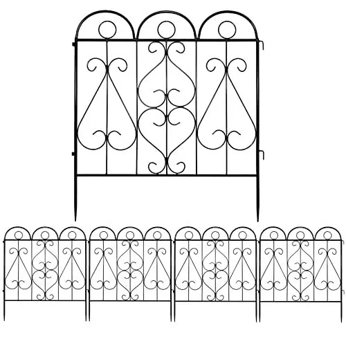 Produktbild: Dekorativer Gartenzaun, Set mit 5 Eisenzäunen, Gartenzaun, Blumenbeetzaun, für den Außenbereich, schmiedeeiserner Stil, dekorative Umrandung, 5 Stück Zaun für Gartenarbeit, Landschaft, Blumengarten