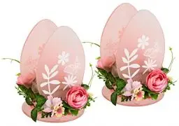 Produktbild: Dekorierter Teelichthalter mit Kunstblumen Glaseinsatz Wohnaccessoire Licht Lampe Kerzenhalter Kerzenleuchter Teelicht Stimmungslicht Osterdeko Dekoration Ostern Geschenk Dekoobjekt 3D Bild 2er Set