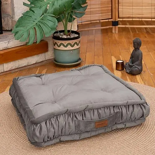 Produktbild: Dekorist Bodenkissen, Cozy Sitzkissen Boden, Dekorative Boden Kissen Rund, Weich Dicker Stuhlkissen, Meditationskissen, Yogakissen, Katzen- und Hundebett, 56x56x12 cm, Hellgrau