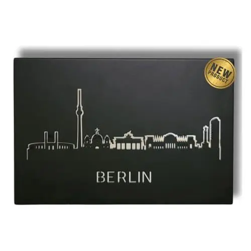 Produktbild: Dekoschild Berlin für die Wand oder als Tischdeko - schwarz matt - mit hinterlegtem Spiegel und Geschenkkarton - Büro/Wohnzimmer/Eingangsbereich