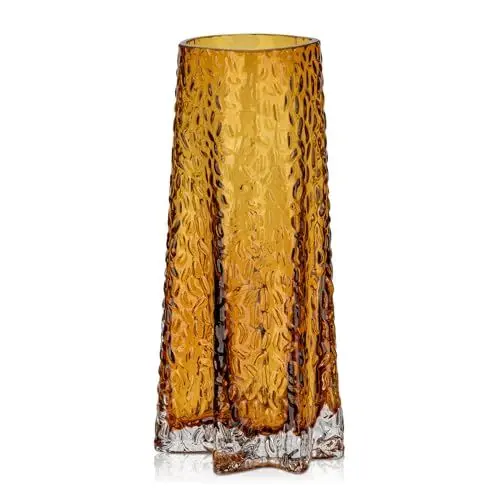 Produktbild: Dekovase Glasvase Dekorative Blumenvase aus Glas mit Sternförmiger Boden, Tischvase Väschen Höhe 23,5cm, Minimalistisch Geriffelt Vasen für Tisch Hochzeit Fensterbank Dekoration