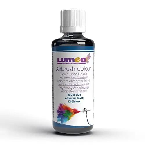 Produktbild: Dekozauber24 Premium Airbrush Lebensmittelfarbe, 90 ml, 19 Farben, essbar, flüssig, starke Deckkraft, Tortendeko Fondant Marzipan (Royalblau)