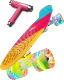 Produktbild: Deleven Skateboard mit LED Rollen, Skate Tool und ABEC 7 Lager - Kinder Erwachsene Anfänger - 56 cm