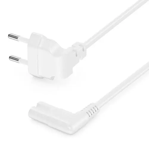 Produktbild: deleyCON 0,5m Netzkabel mit Flach Gewinkeltem Eurostecker - Eurostecker 90° Gewinkelt auf C7 Buchse 90° Gewinkelt - Euro-Netzkabel Stromkabel Kleingerätekabel - Weiß