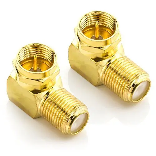 Produktbild: deleyCON 2 Stück Sat-Winkel-Adapter Set 90° Grad für Koaxialkabel F-Winkelstecker Winkeladapter F-Adapter F-Buchse 7mm Sat-Kabel Kupplung Vergoldet