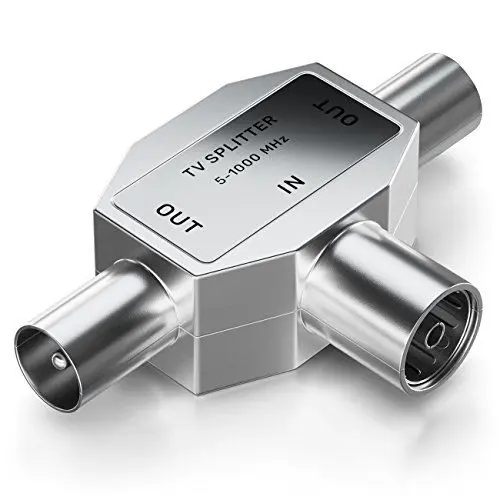 Produktbild: deleyCON Antennen-Verteiler T-Kupplung Zweigeräte-Verteiler für TV/T-Adapter Koax-Kupplung 2X Koax-Stecker Kabelfernsehtauglich Silber