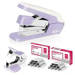 Produktbild: Deli Effortless Desktop Hefter, Heavy Duty Hefter, 40-50 Blatt Kapazität, Ein Finger, Kein Aufwand, Inklusive Heftklammern & Klammerentferner, Violett