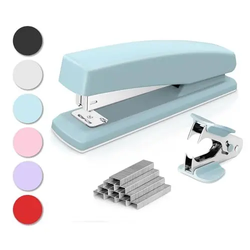 Produktbild: Deli Heftgerät, Desktop-Heftgerät,Büroheftgerät, Kapazität von 25 Blatt, inklusive 1000 Heftklammern und Heftklammernentferner, blau