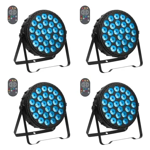 Produktbild: DELIBANG 4PCS 216W LED Par Strahler, 27 x 8W RGBW LED Par Scheinwerfer Bühnenlicht DMX512 Discolicht Partylicht für Party, Bar, Weihnachten, Halloween, Hochzeit