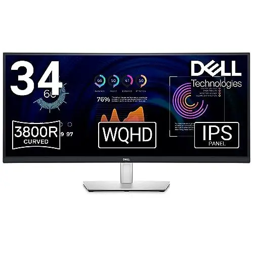 Produktbild: Dell P3424WE USB-C 34 Zoll WQHD (3440x1440) 21:9 3800R Curved Monitor, 60Hz, IPS, 5ms, 99% sRGB, USB-C, DisplayPort, HDMI, 5x USB, RJ45, 3 Jahre Garantie, Schwarz