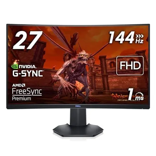 Produktbild: Dell S2721HGFA 27 Zoll Full HD (1920x1080) 1500R Curved Gaming Monitor, 144Hz, VA, 1ms MPRT, AMD FreeSync Premium, NVIDIA G-SYNC Kompatibel, DisplayPort, 2x HDMI, 3 Jahre Garantie, Schwarz