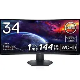 Produktbild: Dell S3422DWG 34 Zoll WQHD (3440x1440) 21:9 1800R Curved Gaming Monitor, 144Hz, VA, 1ms MPRT, AMD FreeSync Premium Pro, HDR 400, DisplayPort, 2x HDMI, 5x USB, 3 Jahre Garantie, schwarz