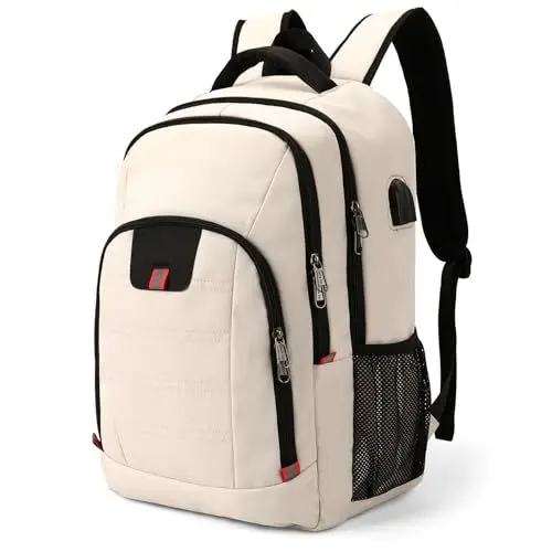 Produktbild: Della Gao Laptop-Rucksack Frauen, Rucksack Laptop 17,3-Zoll-Notebook-Rucksack mit USB-Ladeschlitz und Laptopfach Arbeitsrucksack Lässiger für Männer Travel Business, Beige