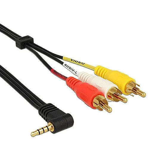 Produktbild: DELOCK Kabel Klinke 3,5mm 4 Pin ST gewinkelt auf 3x Cinch ST 1,5m