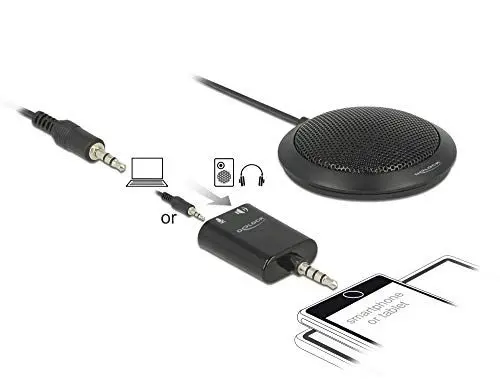 Produktbild: Delock Kondensator Tisch Mikrofon Omnidirektional für Konferenzen, Skypen, Meeting, Aufnahmen mit 3,5 mm Klinkenstecker, hohe Reichweite. 2,5m Kabel länge, 65873, Schwarz