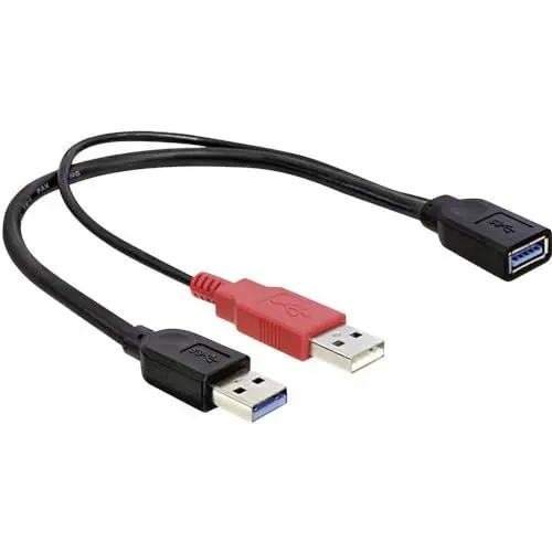 Produktbild: Delock Y-Anschluss USB 2.0 A auf 2x USB 2.0 A Kabel (0,3m), Schwarz/Rot
