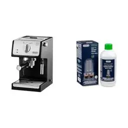 Produktbild: De'Longhi Active Espresso Siebträger ECP 33.21.BK – professionelle Espressomaschine mit AluminiumFinish, inkl. traditioneller Milchschaumdüse, Heißwasserfunktion, Schwarz mit DLSC 500 Entkalker