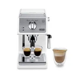 Produktbild: De'Longhi Active Espresso Siebträger ECP 33.21.W – professionelle Esspressomaschine mit AluminiumFinish, inkl. traditioneller Milchschaumdüse, Tassenwärmer & Heißwasserfunktion, Weiß