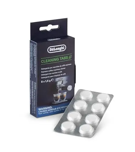 Produktbild: De'Longhi Cleaning Tabs Reinigungstabletten für Siebträgermaschinen DLSC552 (8 Stück) Entfernung von Kaffeeölen und-rückständen, korrosionsfreie Formel, optimale Leistung, White