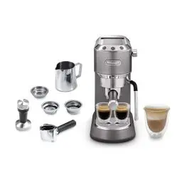 Produktbild: De'Longhi Dedica Arte EC 885.​GY, Espresso Siebträgermaschine, Espressomaschine mit MyLatterArt Milchschaumdüse, kompaktes Design, 15 cm breit, 1 Liter Wassertank, E.S.E Pads geeignet, Grau