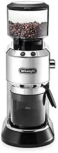 Produktbild: De'Longhi Dedica KG 520.M Elektrische Kaffeemühle, Vollmetallgehäuse, Edelstahl Kegelmahlwerk, einstellbare Mahlgradeinstellung, Silber