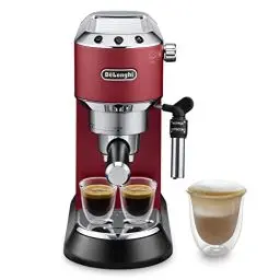 Produktbild: De'Longhi Dedica Style EC 685.R – Espresso Siebträgermaschine, Espressomaschine mit professionellem Milchaufschäumer, nur 15 cm breit, für Kaffeepulver oder ESE Pads, 1 l Wassertank, rot