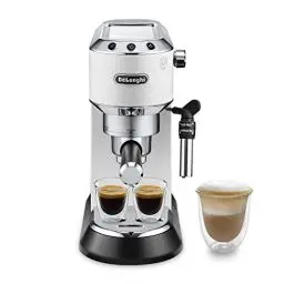 Produktbild: De'Longhi Dedica Style EC 685.W – Espresso Siebträgermaschine, Espressomaschine mit professionellem Milchaufschäumer, nur 15 cm breit, für Kaffeepulver oder ESE Pads, 1 l Wassertank, weiß